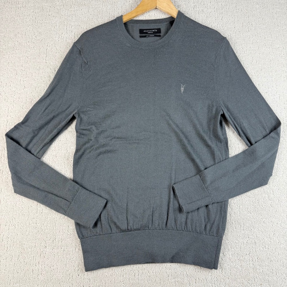 AllSaints Mens Mode Merino Crewneck Sweater Medium Gray Long Sleeve‎